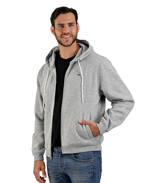 LEE sudadera hoodie gris para caballero con cierre y estampado en espalda.